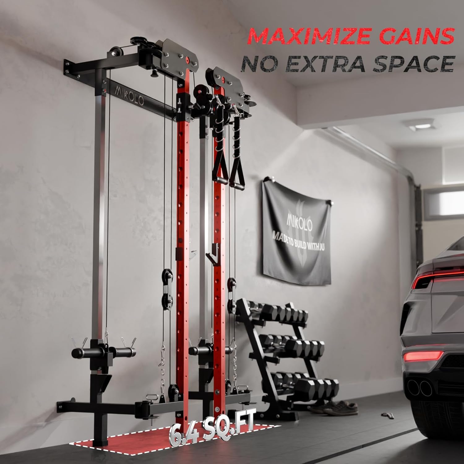 Mikolo Folding Squat Rack, Wall Mounted Power Rack With Cabl...