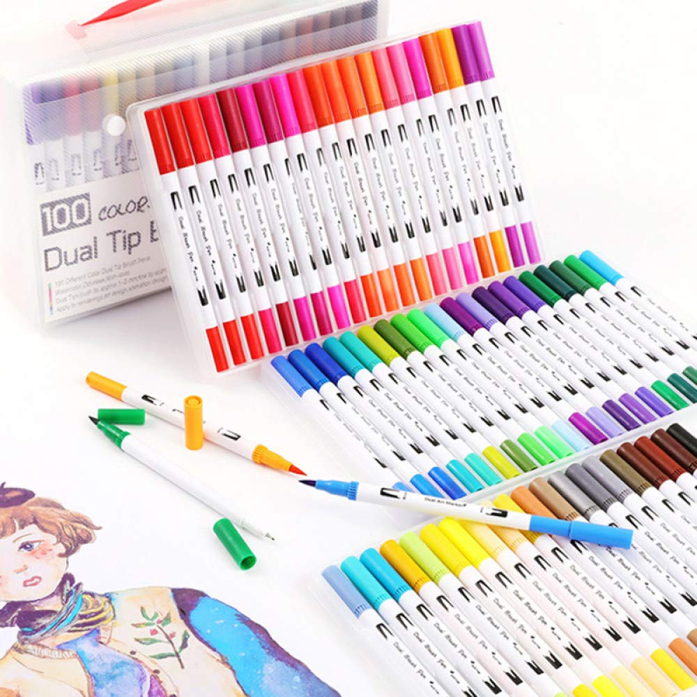 Stylo Aquarelle 100 Couleurs Stylo Pinceau Double Fineliner Art marqueurs Dessin Peinture Aquarelle Pinceau Stylo Fournitures de Papeterie Scolaire 100colro