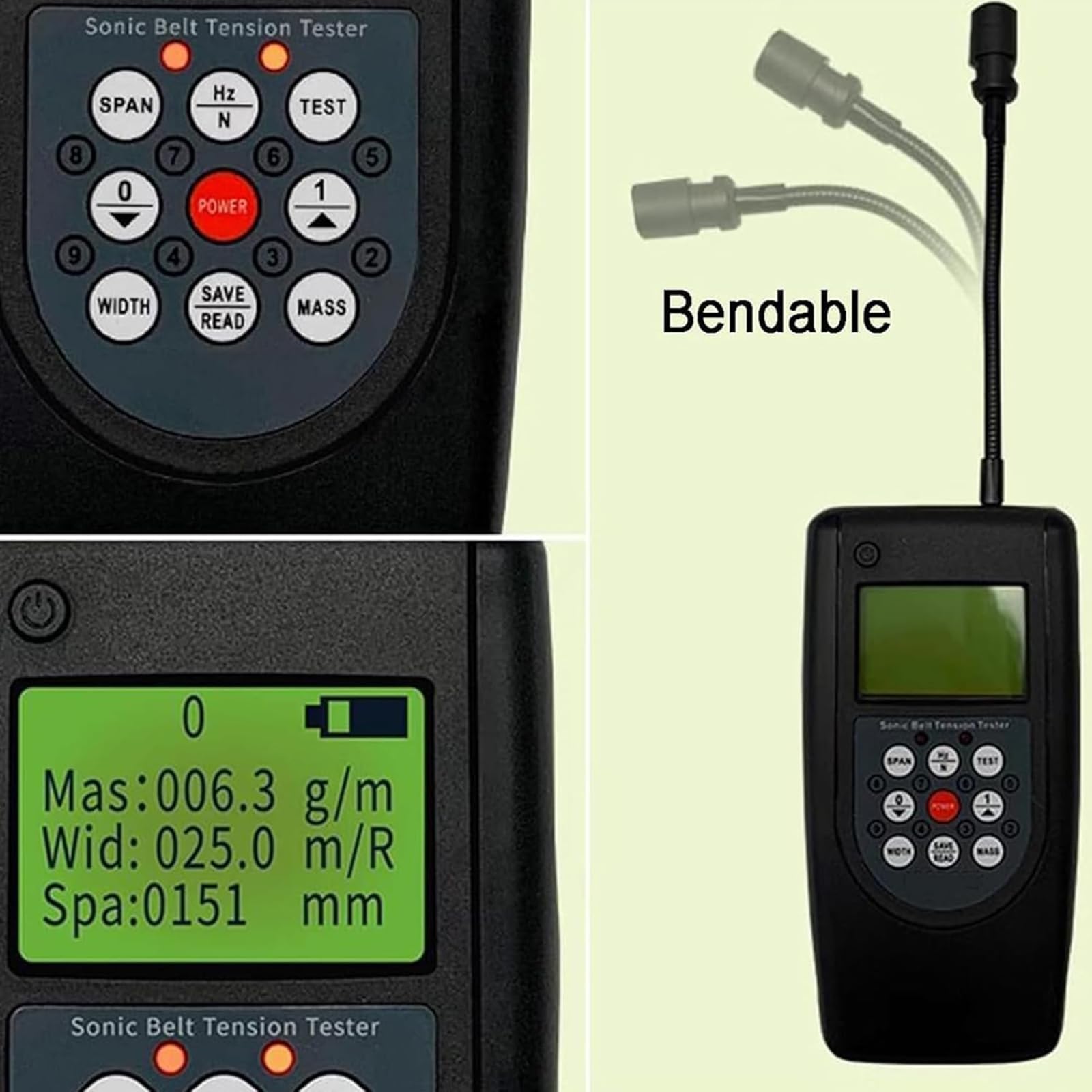 MObyat Tensiómetro Sónico De Correa, Tensiómetro Acústico con Pantalla LCD Retroiluminada, Almacena 20 Parámetros De Correa, Sonda Flexible, Duradero, De Alta Sensibilidad Y Respuesta Rápida