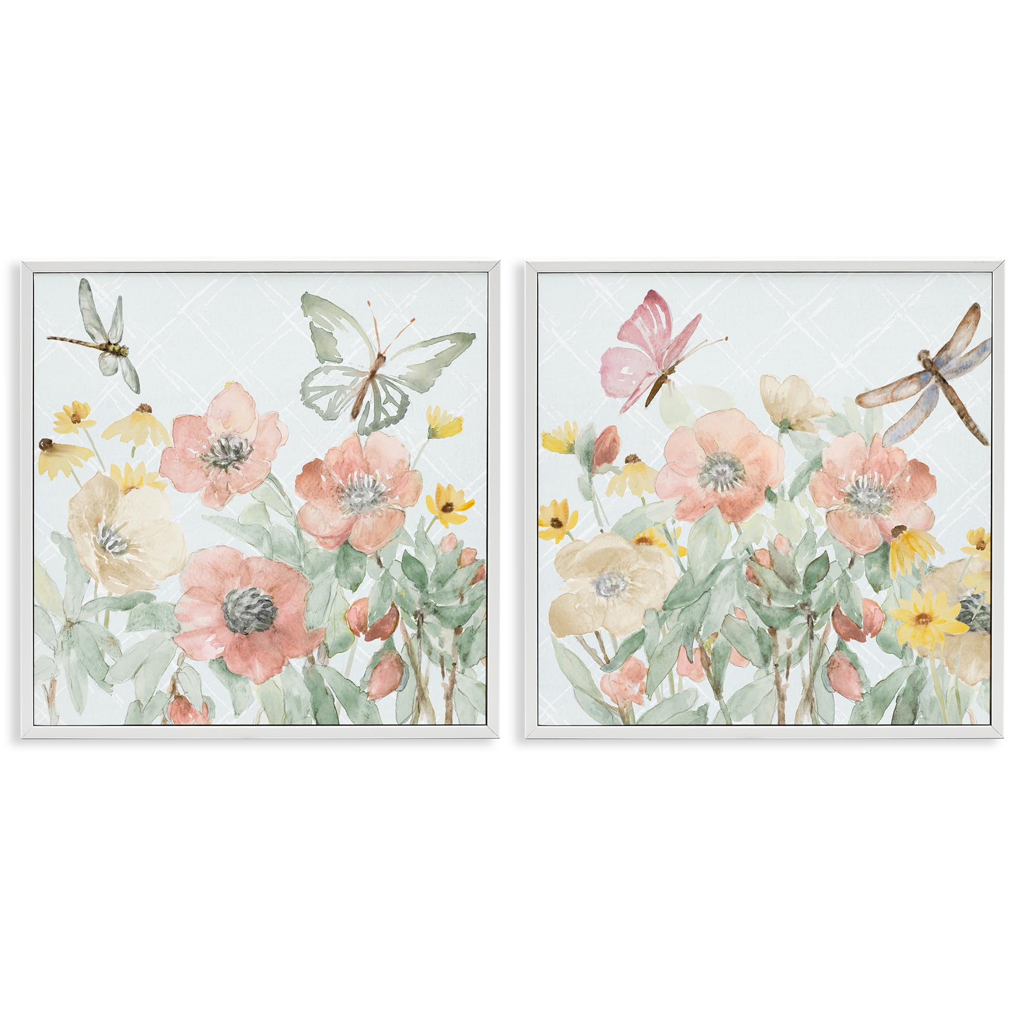 Stupell Industries 'Delicate Garden Joy', 2pc Framed Giclee Art Set 2, White, 17 x 17, Ready to Hang Picture Décor, USA Made, By Artist Lanie Loreth