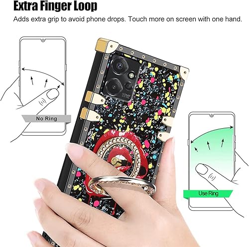 Miniatura 3 de B-wishy Funda para Moto G Power 2023 con soporte de anillo de soporte, remache para niñas y mujeres, protector de cristal antigolpes, retro,