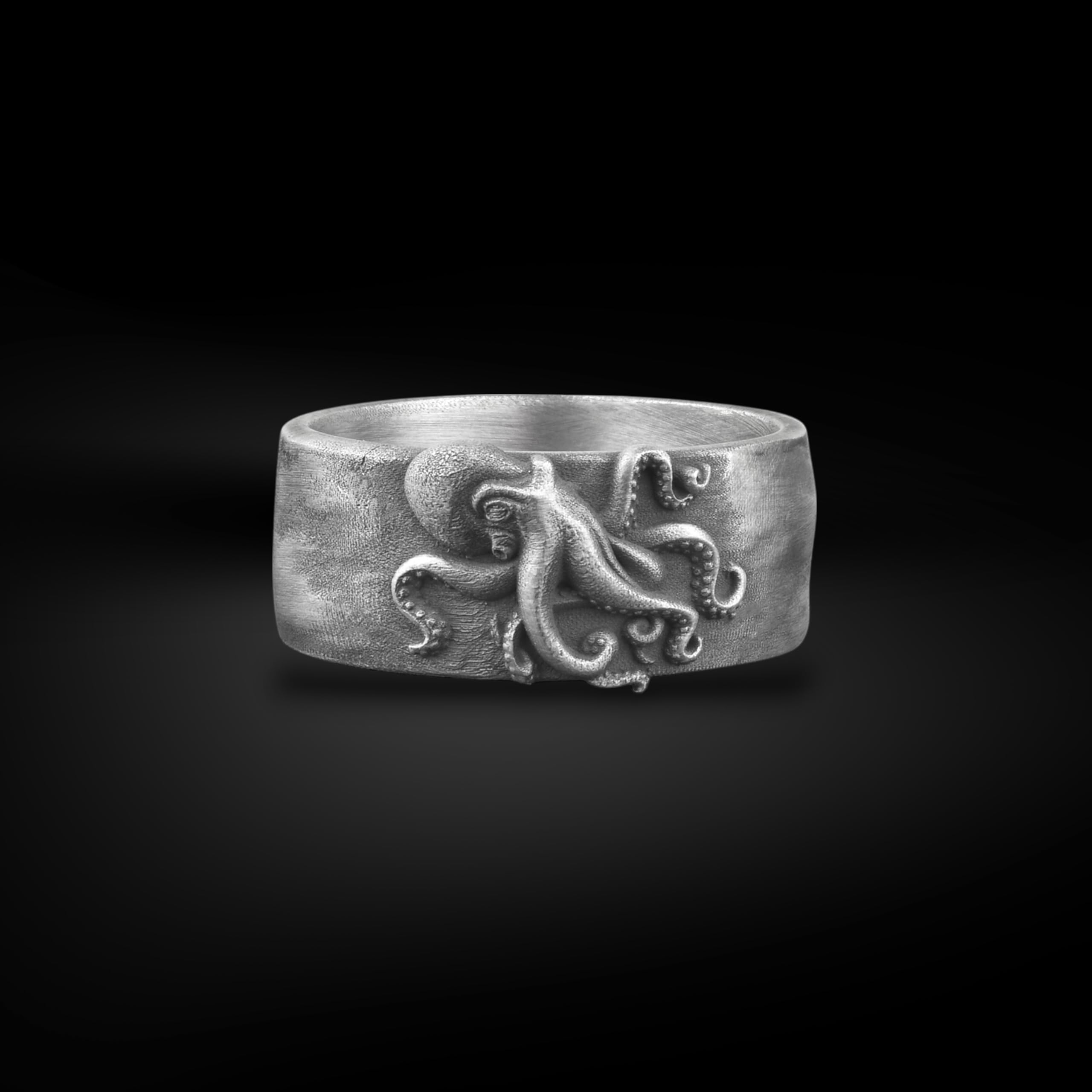 BySilverStone - Octopus Herrenring Aus Oxidiertem Silber, Sterlingsilber-Tierring Für Freund, Octopus-Schmuck, Fantasy-Herren-Ehering, Designer-Ring