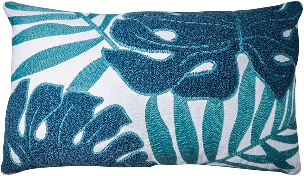 Cotton Embroidery Tropical Leaf Palm Pattern Throw Pillow Covers, Woven Comfy Decorative Pillows Covers Cushion Case for Couch Sofa Bedroom Car, Pillow Case ONLY(12 x 20 Inch)