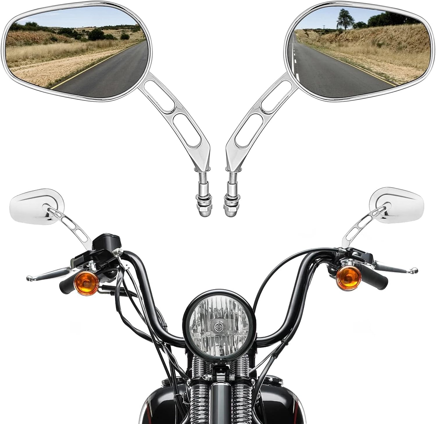 WeiSen Motorcycle Rear View Mirrors, M8 Motorcycle Mirror 360 Degree Adjustment Compatible with Harley Sportster Street Glide Road Glide Road King Dyna Softail Touring, Chrome