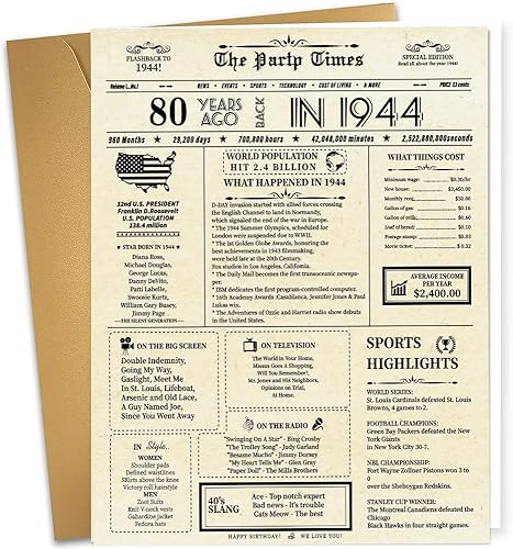 HenPisen Divertida tarjeta de cumpleaños número 80 para padres, tarjeta jumbo de 80 cumpleaños para abuelo abuela, tarjeta retro de 80 años para