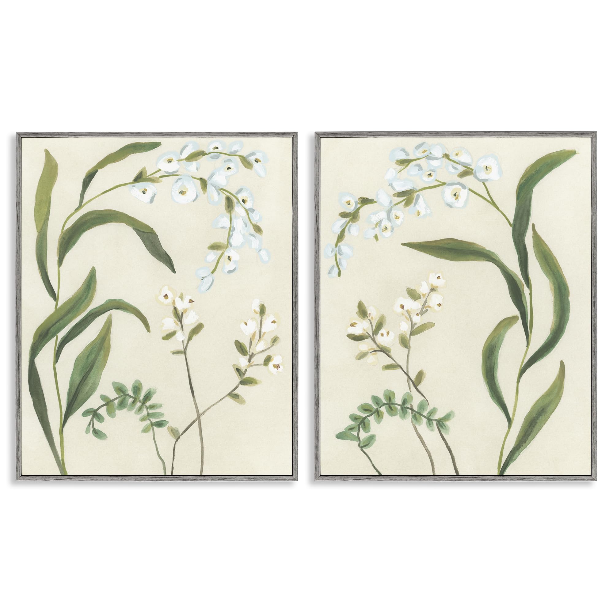 Stupell Industries 'Vintage Snowdrop Stems', 2pc Framed Giclee Art Set 2, Gray, 16 x 20, Ready to Hang Picture Décor, USA Made, By Artist June Erica Vess