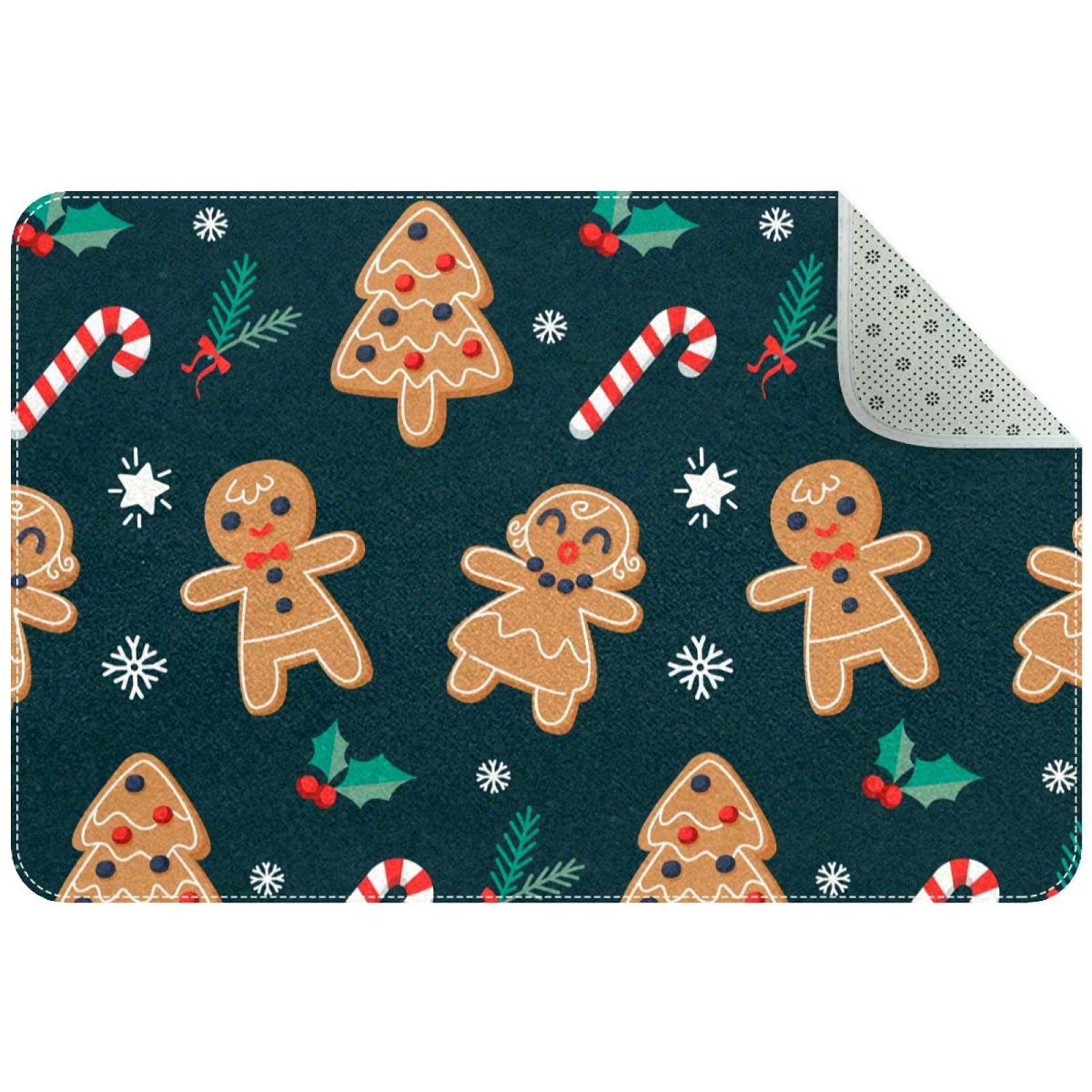 Paillasson de Noël doux tapis d'entrée à motifs de biscuits lavable