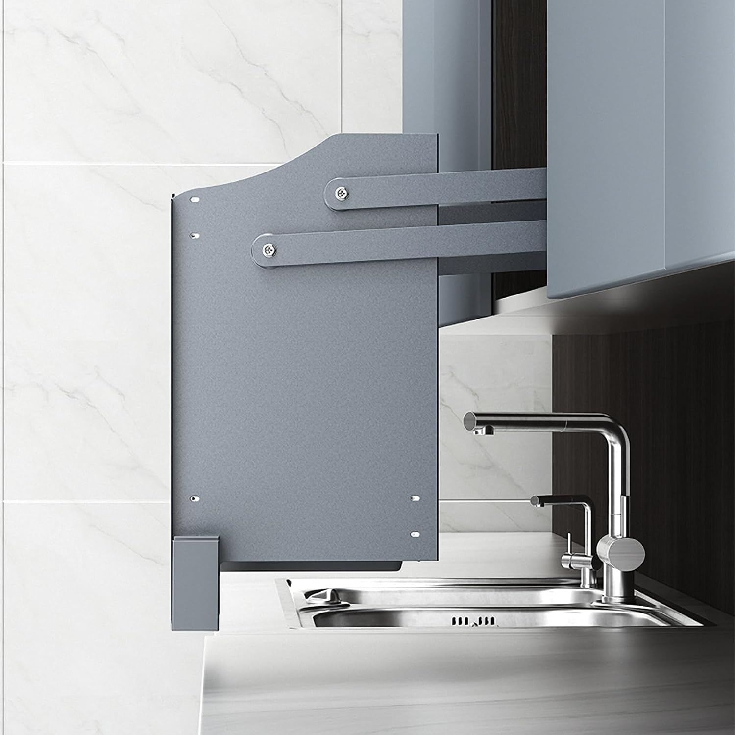 Smart Dish Rack- Pull Down Shelf Electric Lifting System, Pull Down Cabinet Organizer for Upper Cabinet, Touch Switch Kitchen Rack with Removable Drainboard,20.67" H x 22.2" W, Grey