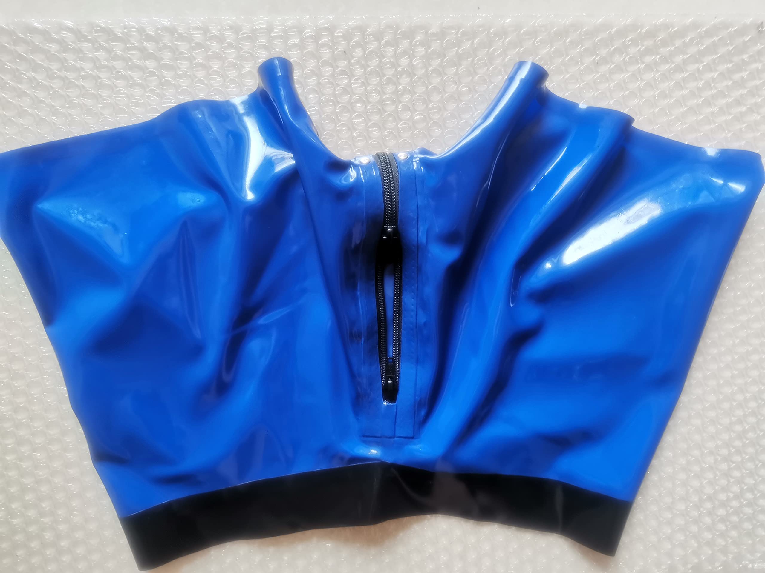 MFMYEE Herren Blauer Reißverschluss handgemachte Nähte Latex Fetisch exotische Herrenunterwäsche Unterwäsche Latex Shorts