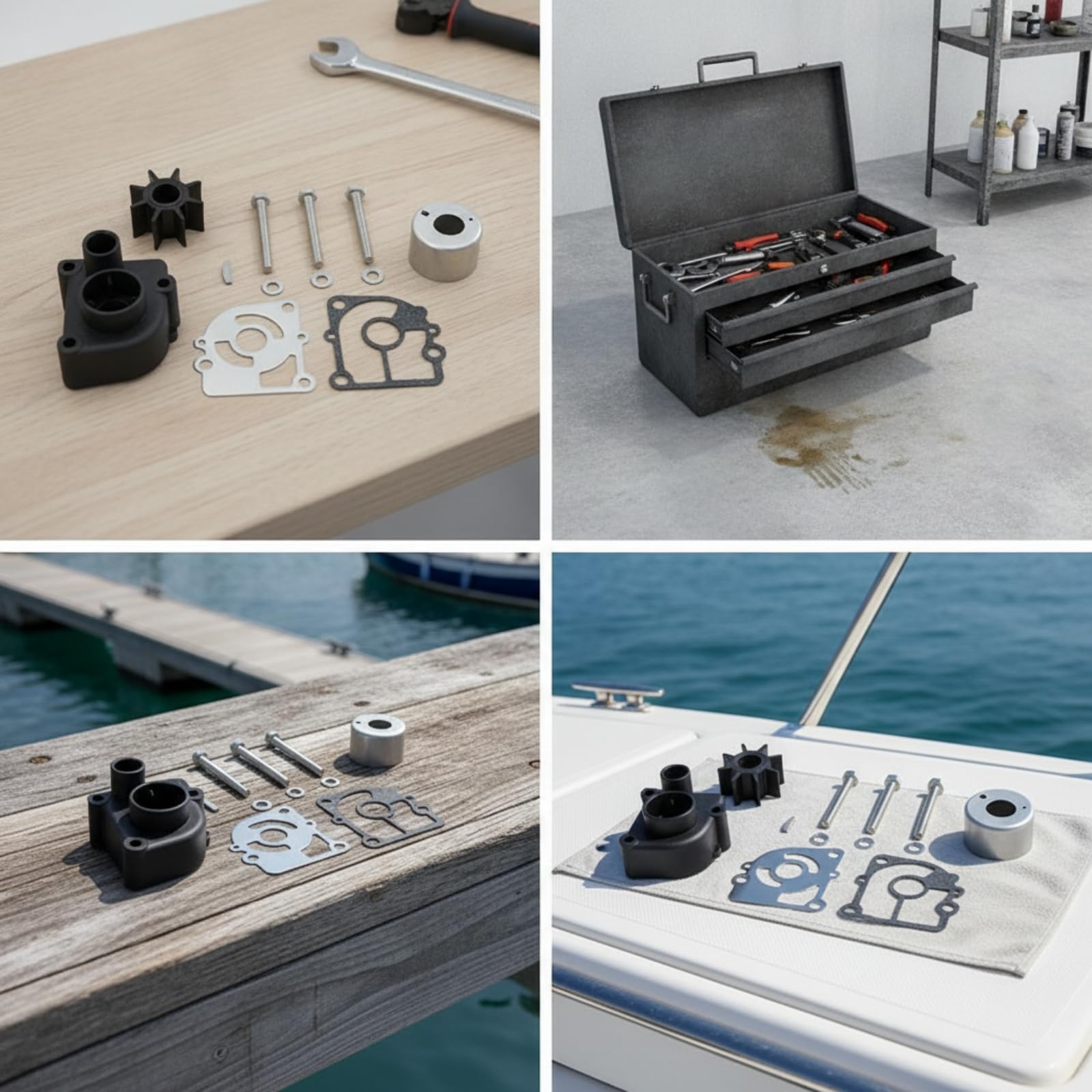 Marine Pump Impeller Girante Pompa Acqua Fuoribordo Kit Ricambio Completo con Coperchio Metallo Piatti Guarnizione Rondelle Componenti Dimensioni in