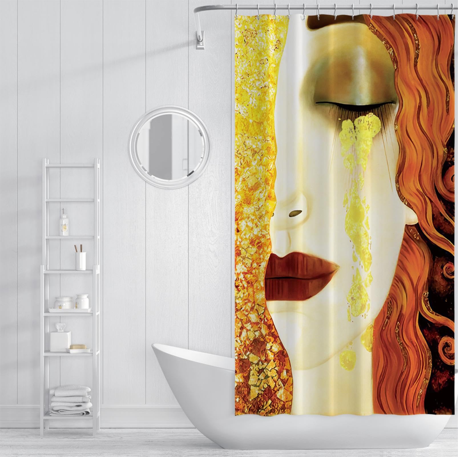 Cortinas de Ducha de Lujo Moderno Mujer Llorando Cortina de baño Decorativa Creativa Cortina de Ducha de Tela de poliéster Lavable con Ganchos 200x200cm