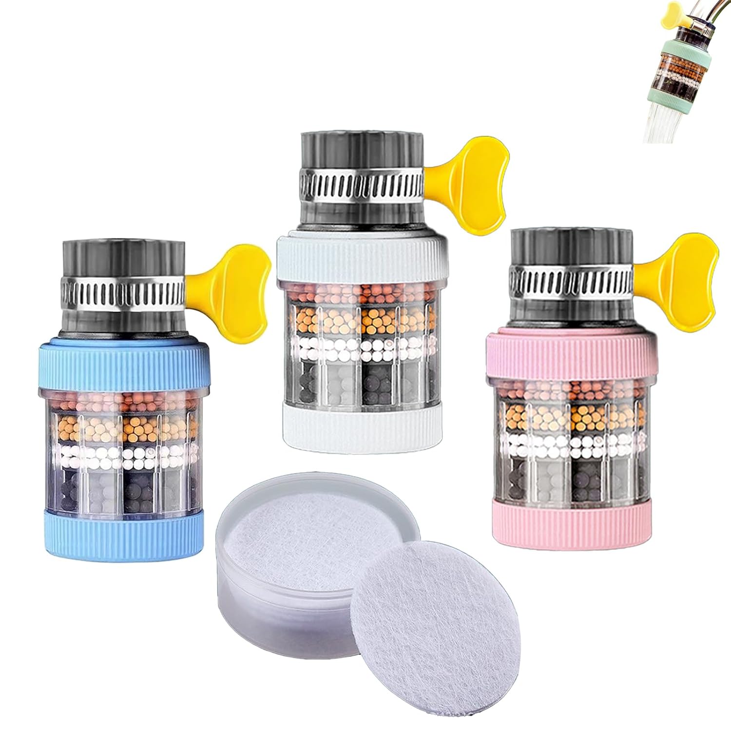 Faucet Mount Filter 3 Packs Water Filter Faucet with 6 Layers Purify Water Quality White Blue Pink