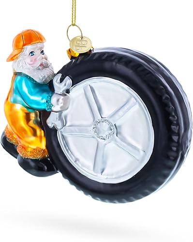 Mecánico de reparación de neumáticos experto adorno de Navidad de vidrio soplado