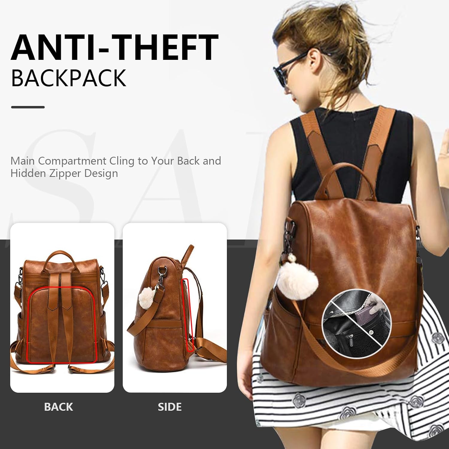 CHERUTY Women Backpack Purse PU Leather Anti-theft Casual Shoulder Bag Fashion Ladies Satchel Bags - Image 2