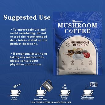 Seminhoof Instant Mushroom Coffee Powder Extract with Chaga,Lions Mane Turkey Tail Shiitake Cordyceps Reishi for better Focus, Energy, Digestion and Immunity Weight Loss Arabica Bean 20 Servings