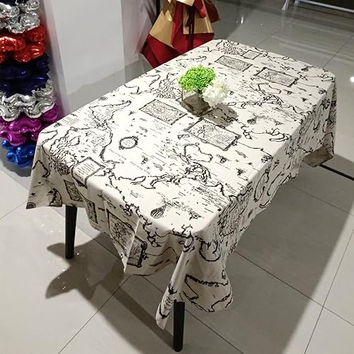 Miniatura 10 de LOONELO Mantel de lino de algodón de mapa, mantel con estampado de mapas antiguos, lavable, estilo retro, mantel rectangular para cena, fiesta,