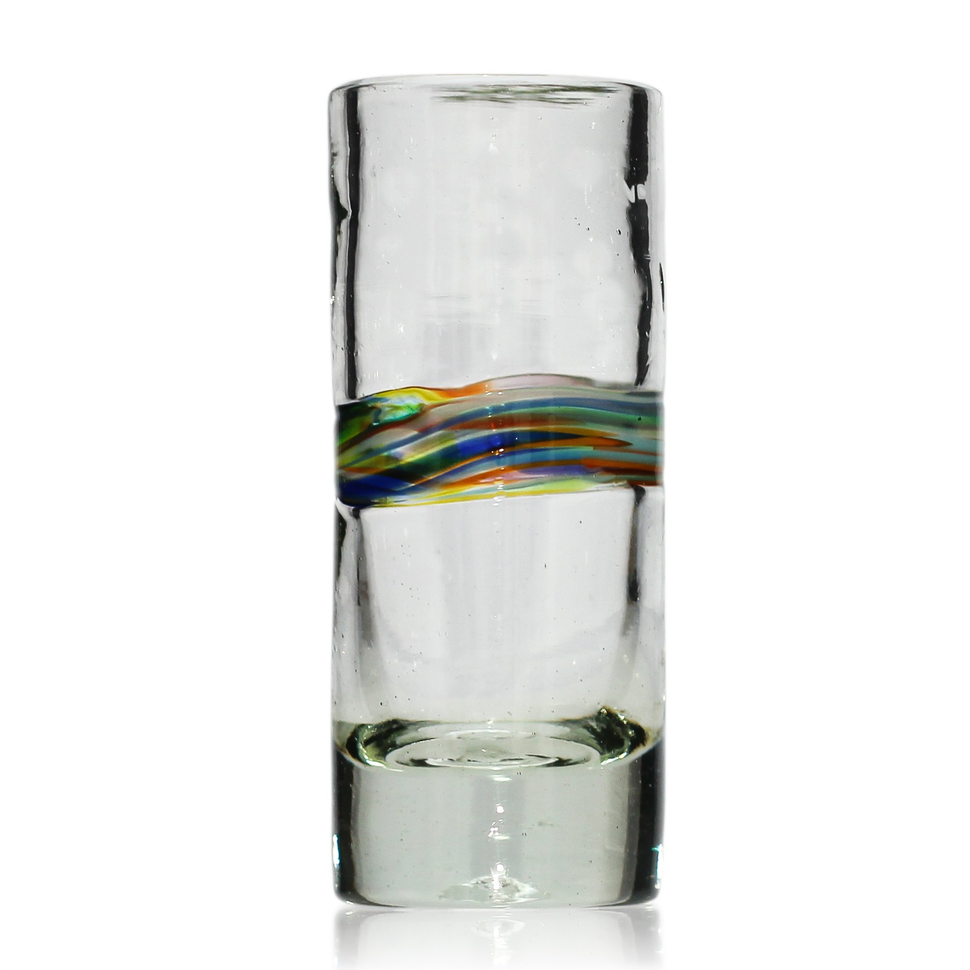 Tumia LAC Verre à Shot ou à Téquila Artisanal - Verre recyclé - Bande Multicolore - par 2 pièces