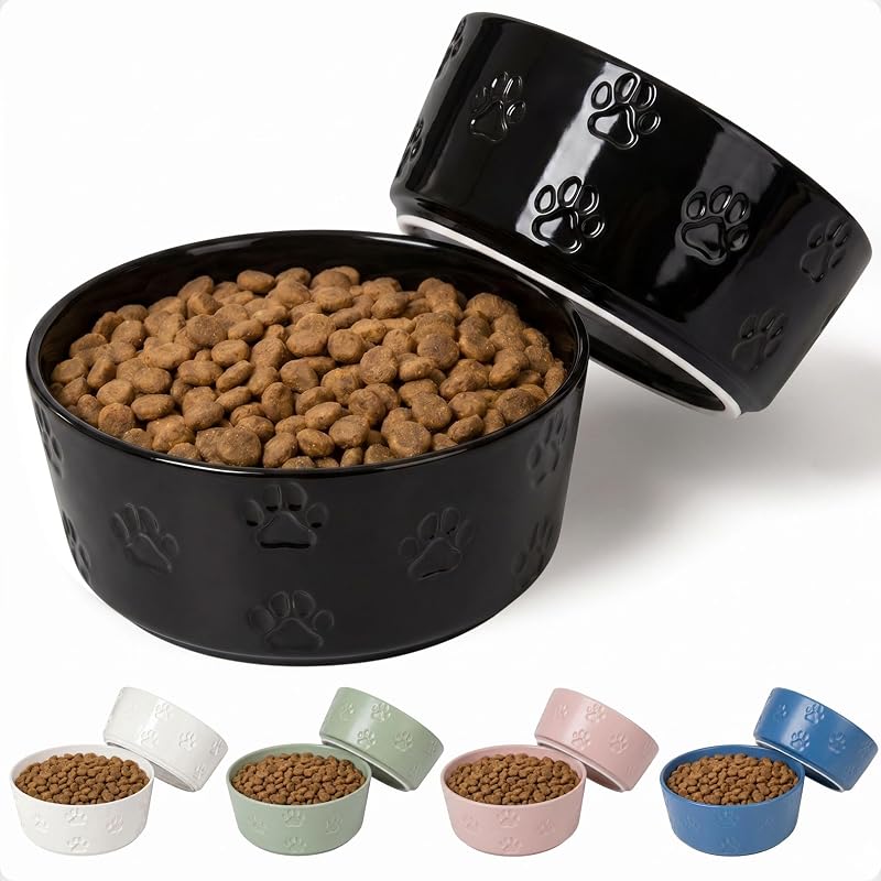 Comedouro de Cerâmica para Cães com Base Antiderrapante HB Design Co. – Conjunto com 2, 16,51 cm x 6,6 cm