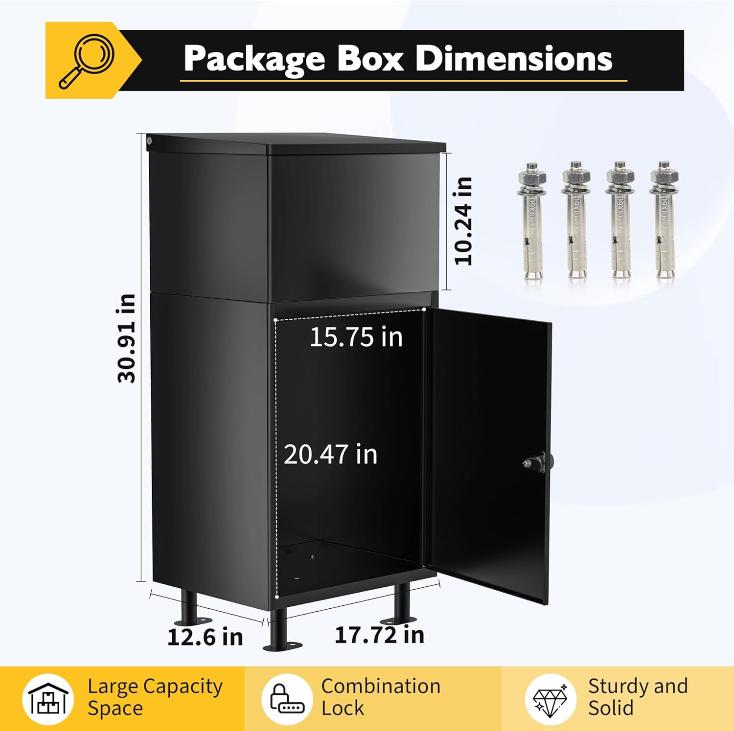 Parcel Drop Boxes for Outside, Extra Large Package Delivery Boxes with Secure Storage, Anti-Theft Galvanized Steel,Waterproof Package Delivery Box for Outdoor Porch with Password Lock (Black) - Image 2