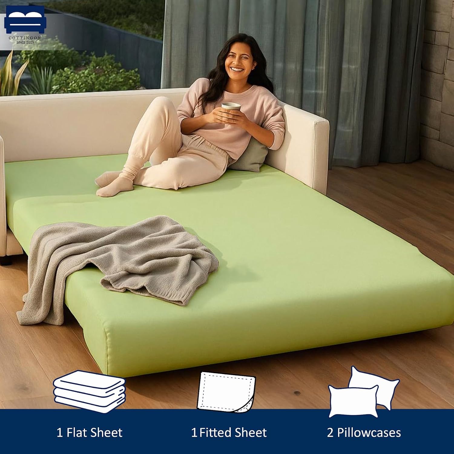 Cottingon 4 PC's Sleeper Sofa Full Sheets, 100% Microfiber, Sage image 4
