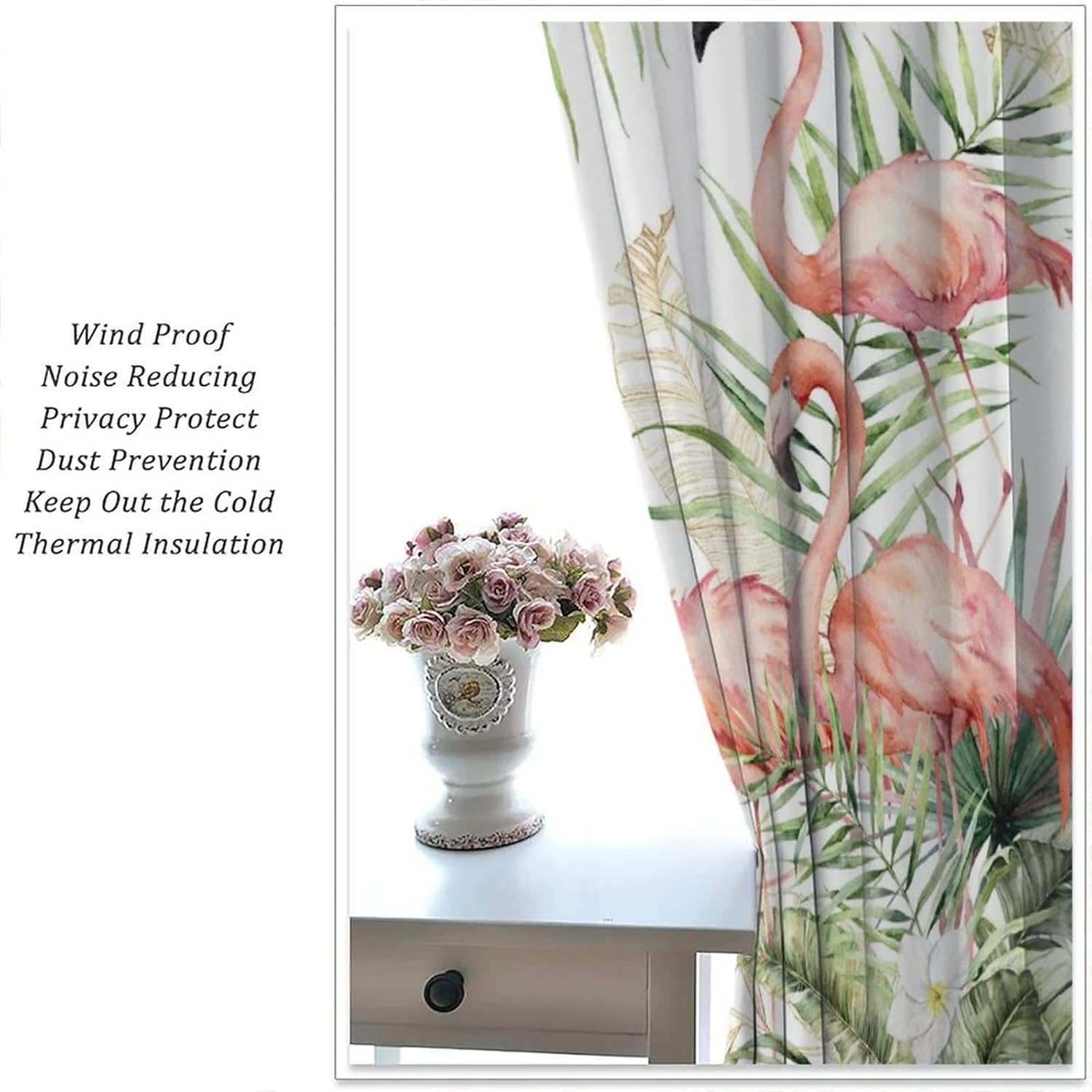 Watercolor Flamingo Blackout Curtains,Abstract Tropical Jungle Palm Leaf Pink Beautiful Flamingo Window Curtains Rod Pocket Thermal Insulated Room Darkening Blackout Curtains2 Panels 63L x 31.5W