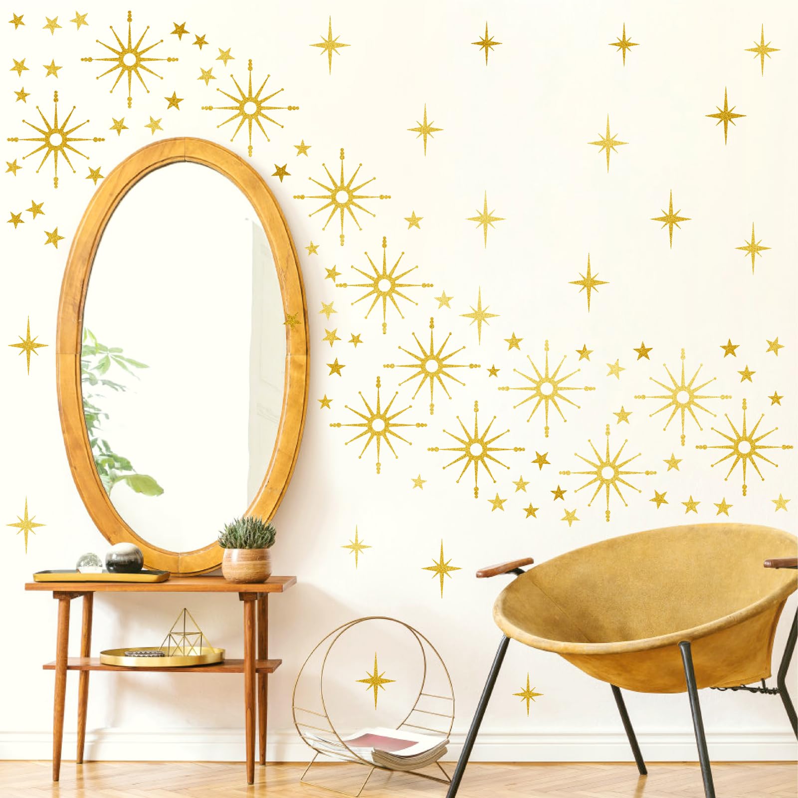Gold Star Wall Stickers Retro Starburst Wall Decals Peel and Stick for Bedroom Living Room Decor Ceiling Stars Atomic Mid Century Wall Art Murals Modern Viny Wall Decal for Nursery Kids Room - Image 3