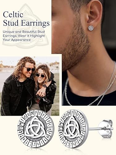 Miniatura 3 de Suplight Aretes de plata de ley 925 para mujer, aretes de runa vikinga nórdica para mujeres y hombres (con caja de regalo)