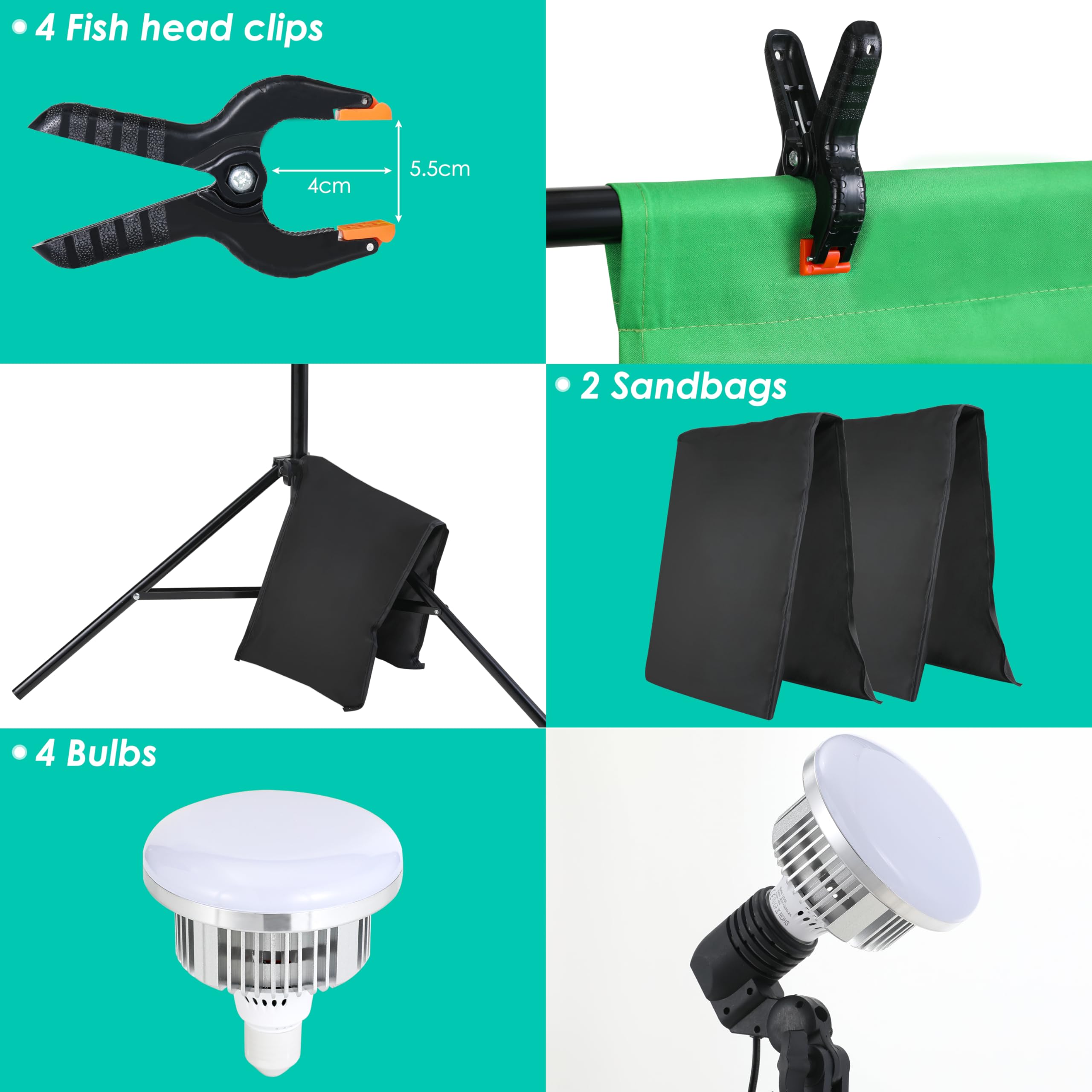 Kit Studio Photo Clevich, 2,6m x 3m Système de Support de Toile de Fond avec LED Parapluie Softbox 5 en 1 Réflecteur, Set pour Studio Photo Professionnel pour Portrait et Photographie Vidéo