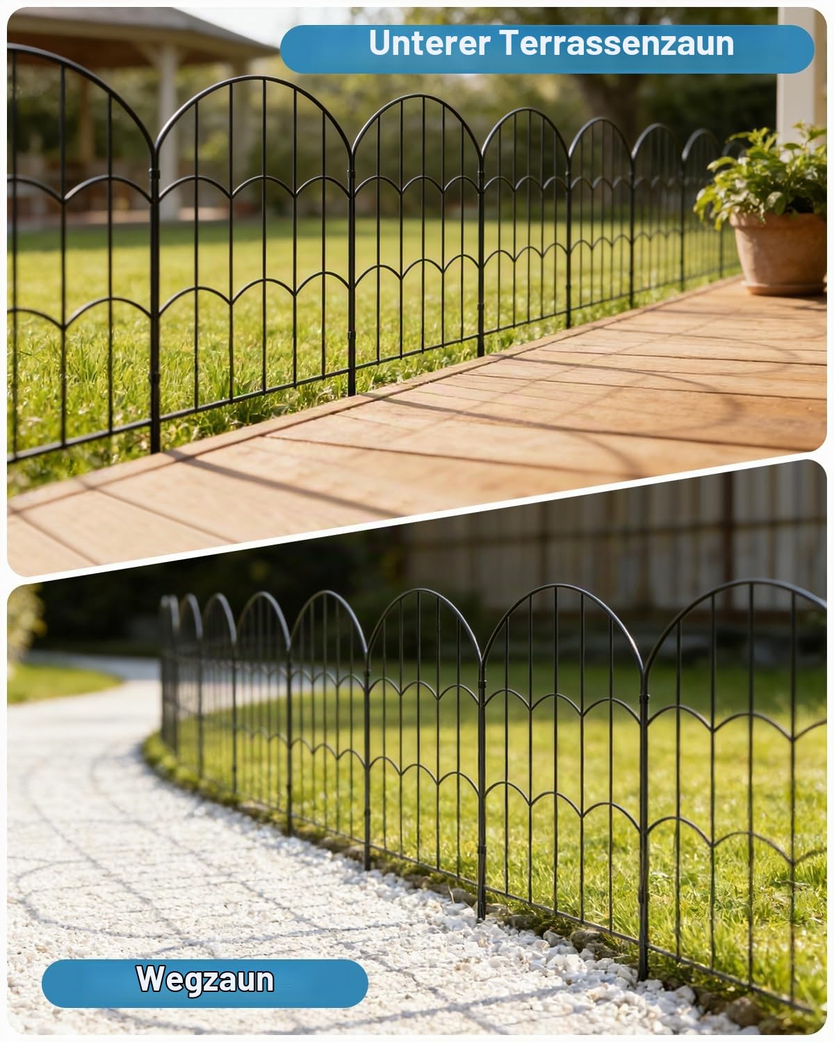 ARIFARO Metall Gartenzaun, 25 Paneele, 61 cm H x 33 cm B | Gesamtlänge 8,25 m, Rostbeständig, Dekorative Grenze für Outdoor Garten & Yard, Kleine Tierbarriere, Schwarz