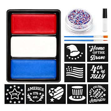 Oiomniv Red White Blue Face Paint Kit, Kids & Adults, Patriotic Face Paint