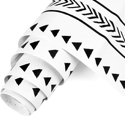 Miniatura 5 de Caltero Papel tapiz de triángulo moderno de 17.7 x 236 pulgadas, papel tapiz triangular para despegar y pegar, papel de contacto blanco y negro,