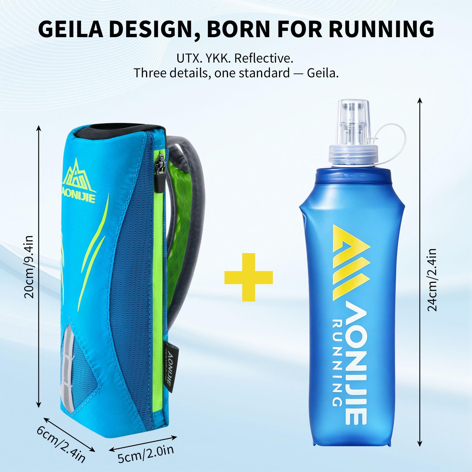 Geila Bouteille à Eau Handheld pour la Course, Bouteille à Main Grip de 17 oz avec Sac d'hydratation à Sangle, Ballon Souple BPA Sport