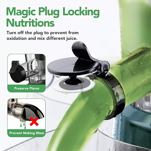 Miniatura 8 de Aeitto - Exprimidor de prensa en frío, exprimidor lento con canal de alimentación ancho y doble para verduras y frutas, alto rendimiento de jugo,