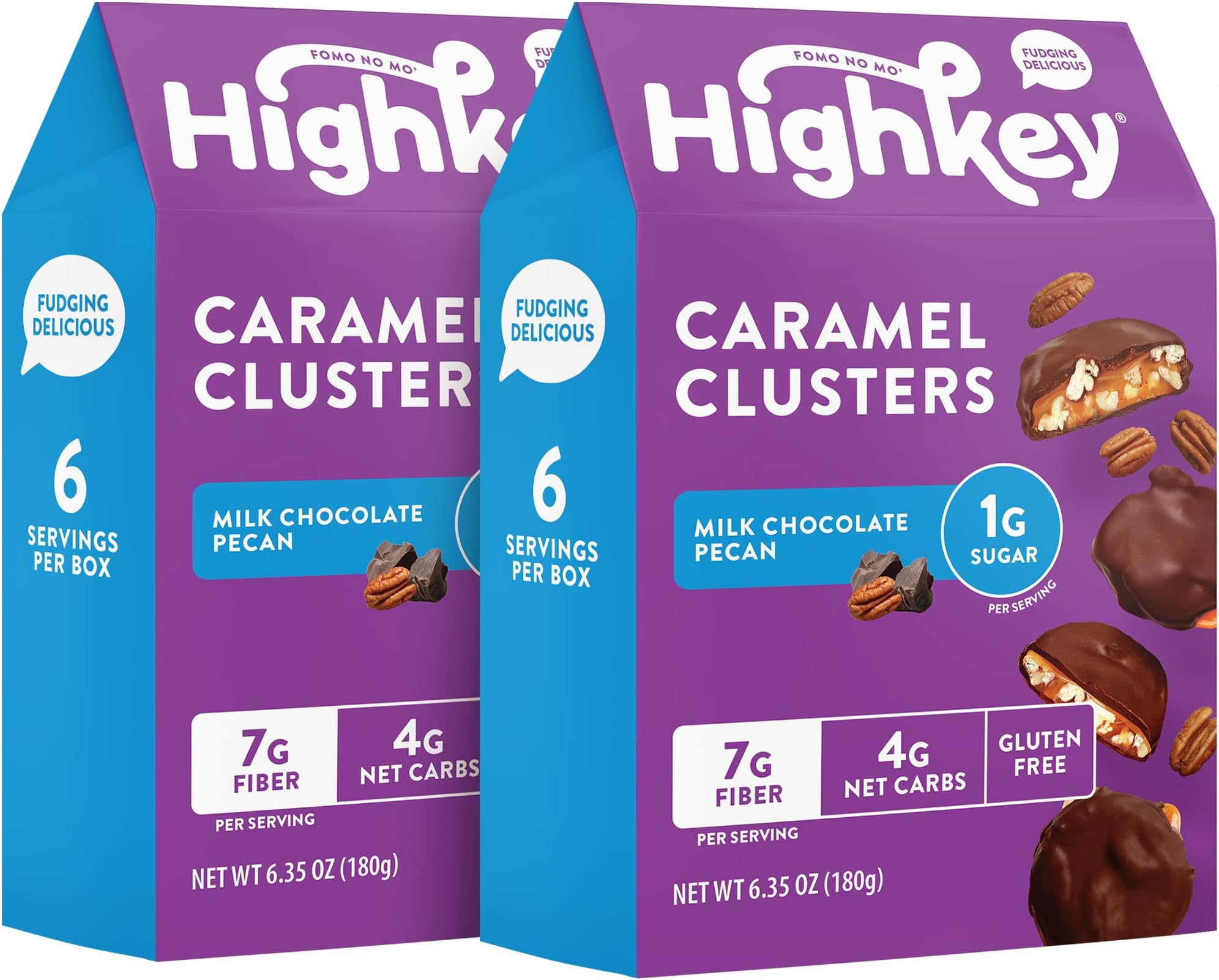 Highkey Healthy Keto Chocolate Bars - Milk Chocolate Pecan Caramel Clusters - 6 Pcs - Low Carb Gluten Free Snacks Diabetic Turtle Candy Treats or Desserts Diet Bars Ketogenic Friendly Food Low Sugar 2-Pack
