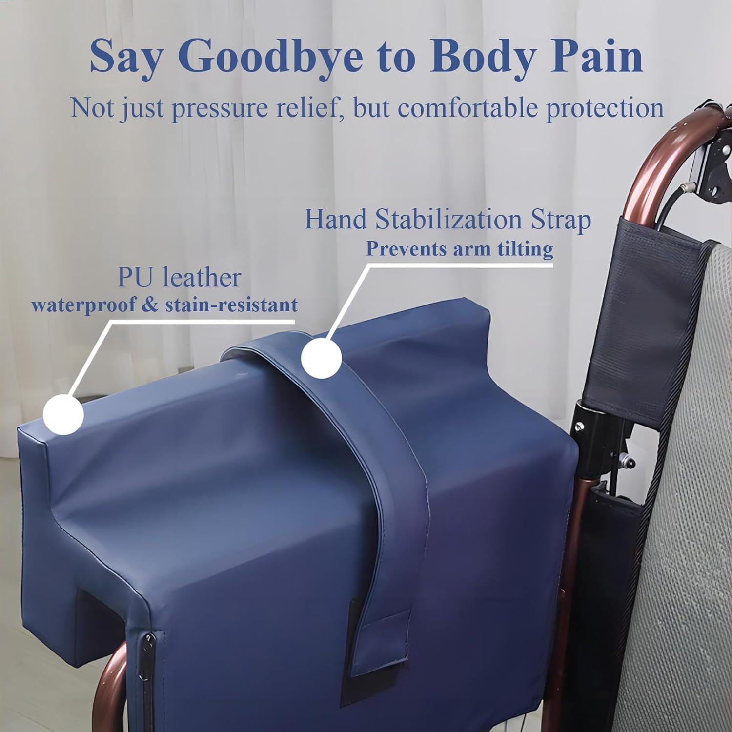 Almohadillas para reposabrazos de silla de ruedas con bolsillo de almacenamiento, piel sintética impermeable, alivio de presión del codo, soporte lateral para personas mayores y personas con