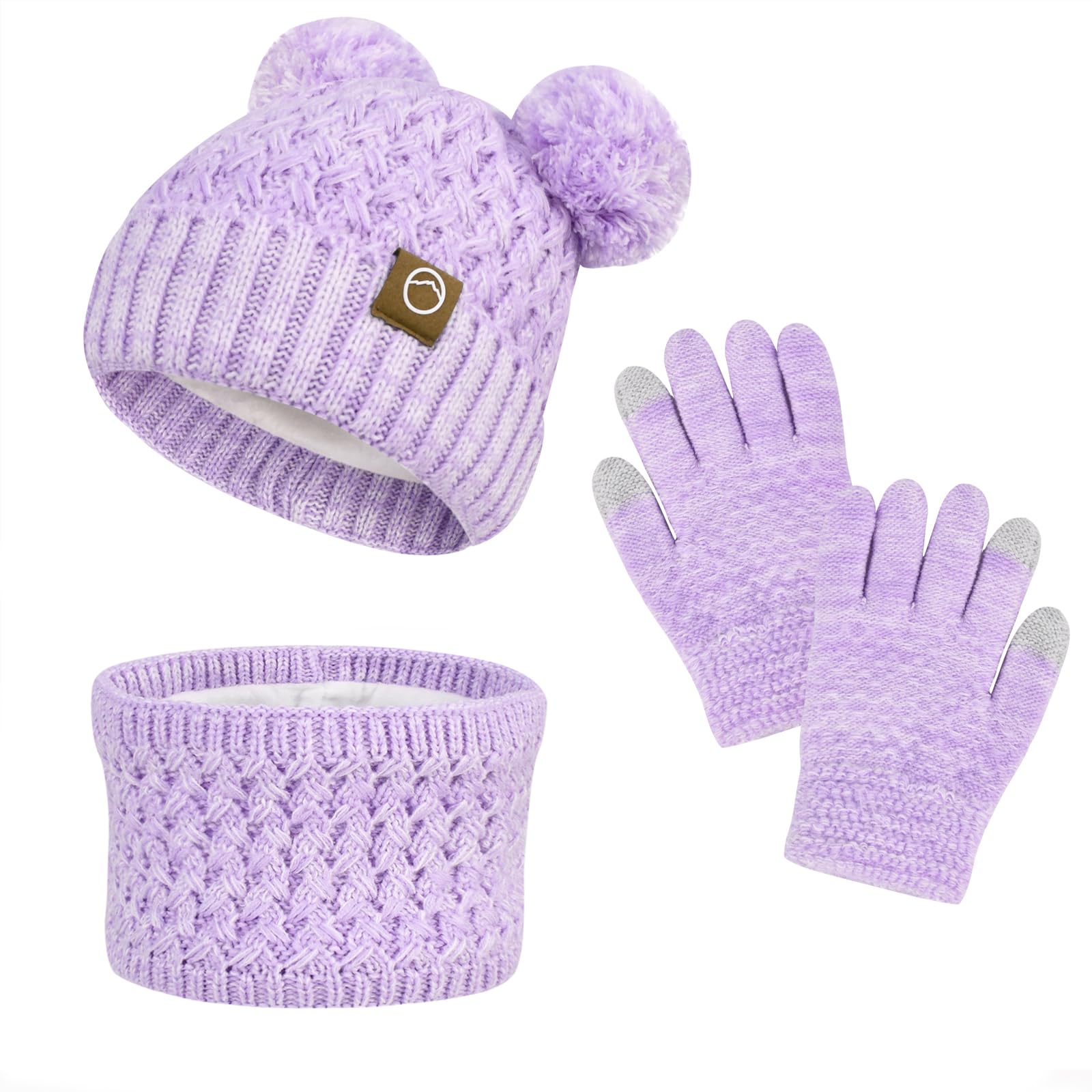 Kids Winter Hat Gloves Scarf Set,Toddler Girls Winter Hat Kids Beanie with Pom Neck Warmer Gaiter Mittens Fleece Lined Set