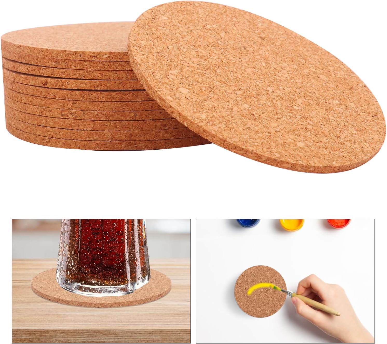 160 Pack 3.5 Inch Round Cork Coasters, Absorbent Cork Coasters for Drinks, Crafts, DIY Projects Wine Glass, Mug, Coffee Cup, Plants and General Use KUKLIPJIM - Image 3