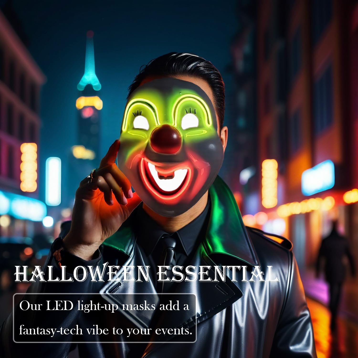 Halloween Mask with LED Lights - Scary Light-Up Mask for Costume Parties Cosplay, Masquerade & Carnival Festivals (white E) - Image 2