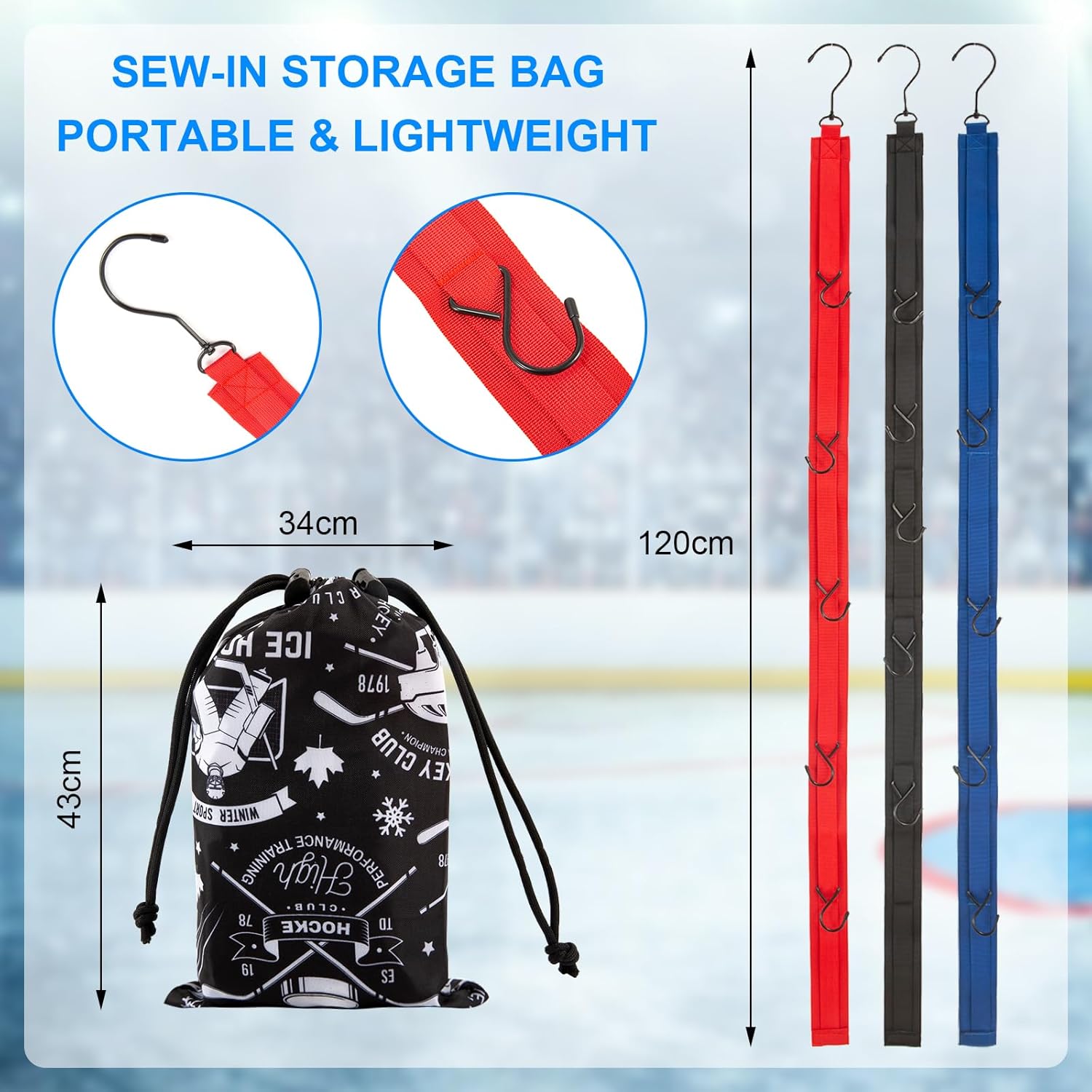 TUYUU 3 Pack Hockey Drying Rack with Storage Bag, Heavy Duty Hockey Gear Drying Rack & Sports Equipment Organizer, Travel Hanging Drying Rack Strap for Camping, Unique Hockey Gifts for Youth & Men