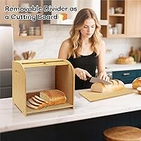 Vista 7 de Panera para Encimera de Cocina, Contenedor de Almacenamiento de Pan de Bambú de Doble Capa para Pan Casero, Panera con Tapa Enrollable con 3 Alturas