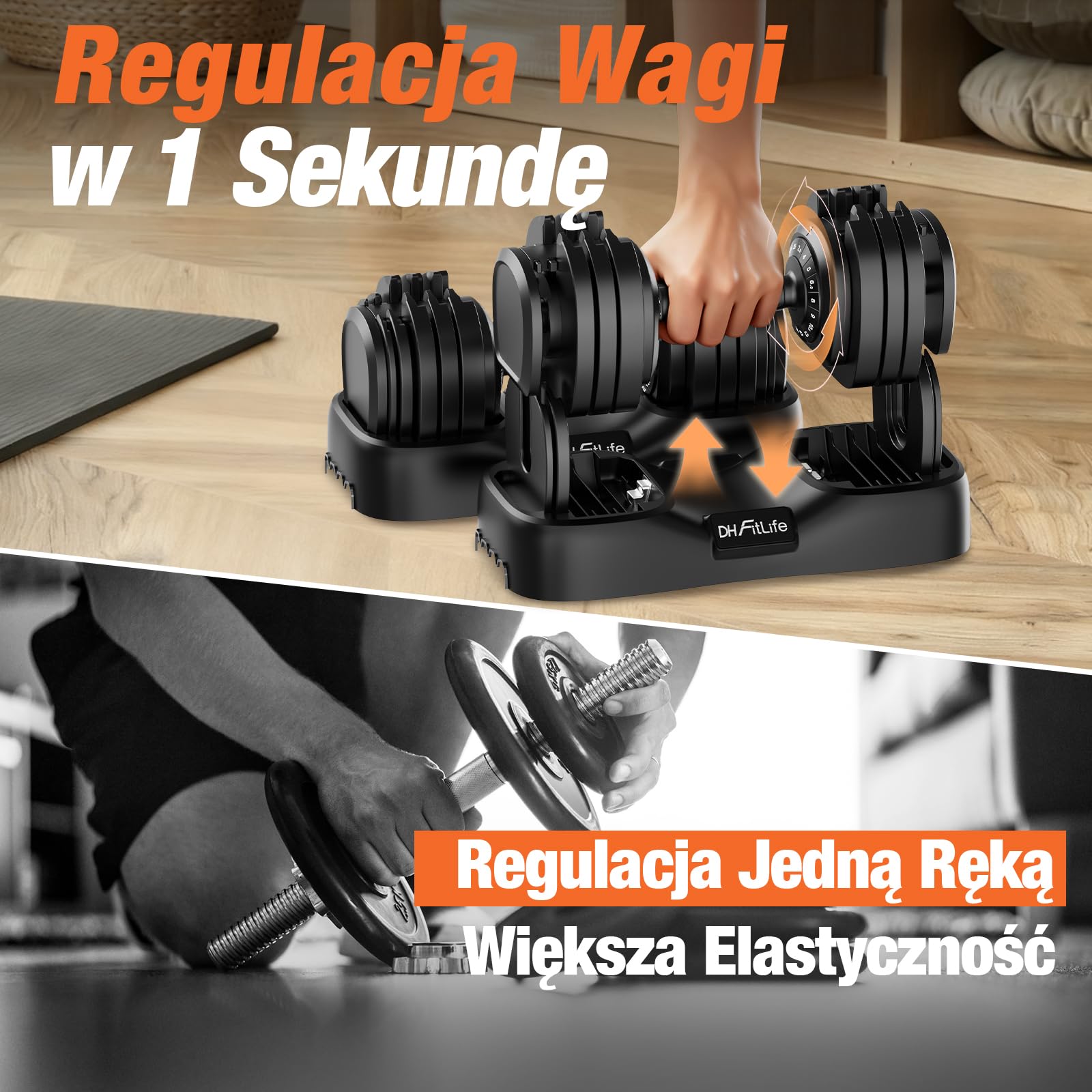 DH FitLife 2026 Nowy Zestaw Hantli – Regulowane Hantle Krótkie 2,5–25 kg z 18 Poziomami Wagi | Zestaw Hantli Krótkich z Obciążeniem | Dumbbell Set dla Mężczyzn i Kobiet