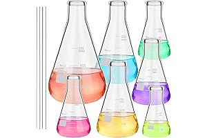9 Pack Glass Erlenmeyer Flask Set with Glass Stirring Rod