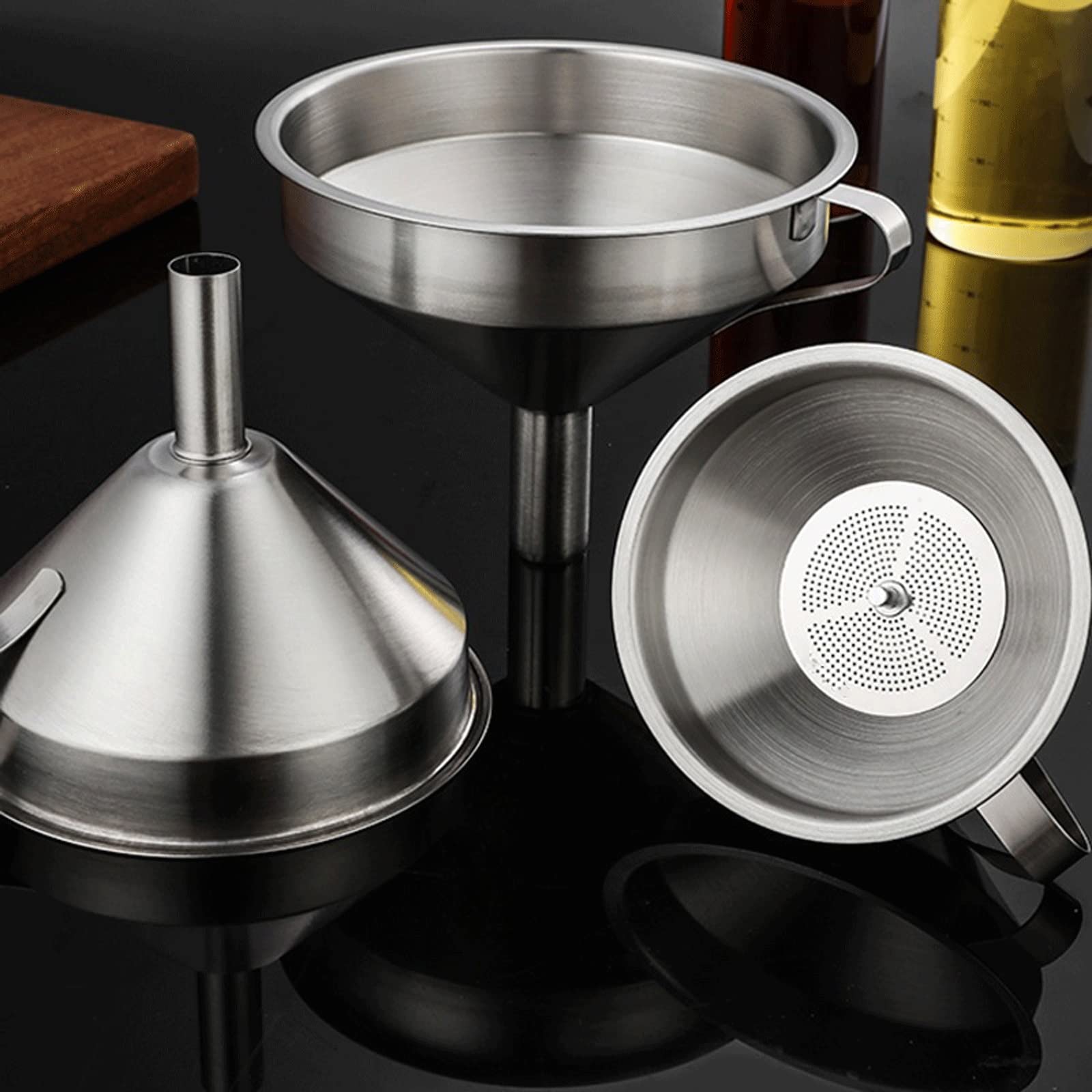 Embudo Embudo de Acero Inoxidable Embudo de Aceite de Cocina Embudo líquido Embudo de Metal con Filtro Desmontable Embudo de Boca Ancha for enlatar Herramientas de Cocina