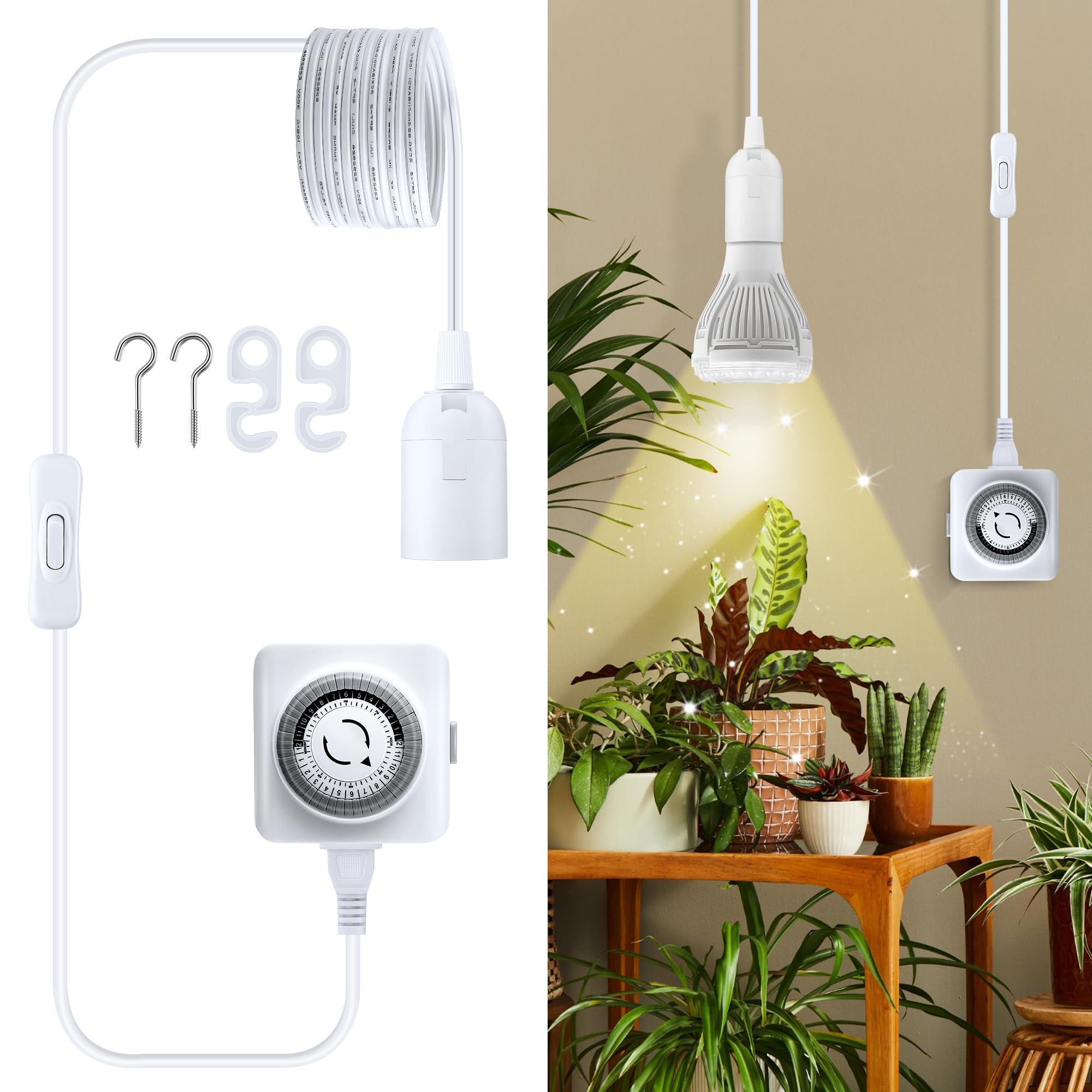 Ceoighe Extension Hanging Lantern Cord Cable, Pendant Light Lamp Cord Cable, Upgrade Timers On/Off Switch, E26 Pendant Lamp Socket, 11.5FT Wire for Plants Grow Light Paper Lantern