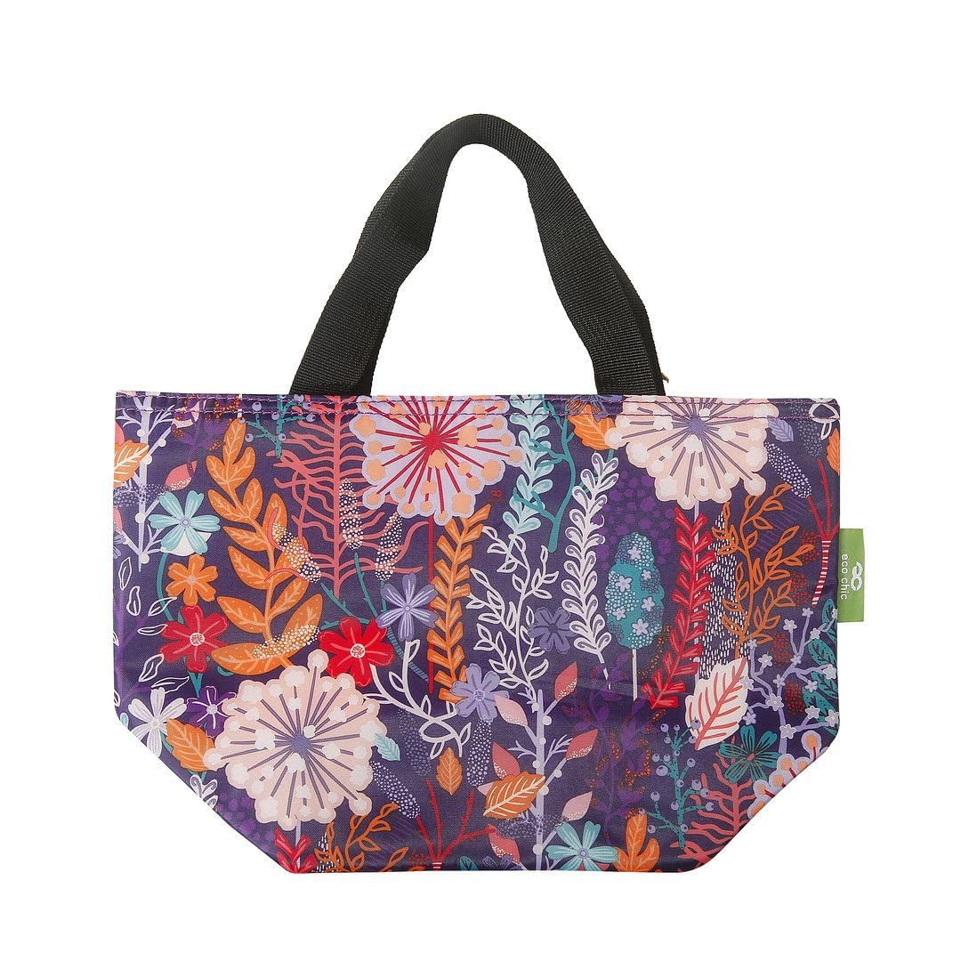 Eco Chic Lightweight Foldable Insulated Lunch Bag Water Resistant Cooler Bag (Lush Floral Purple)