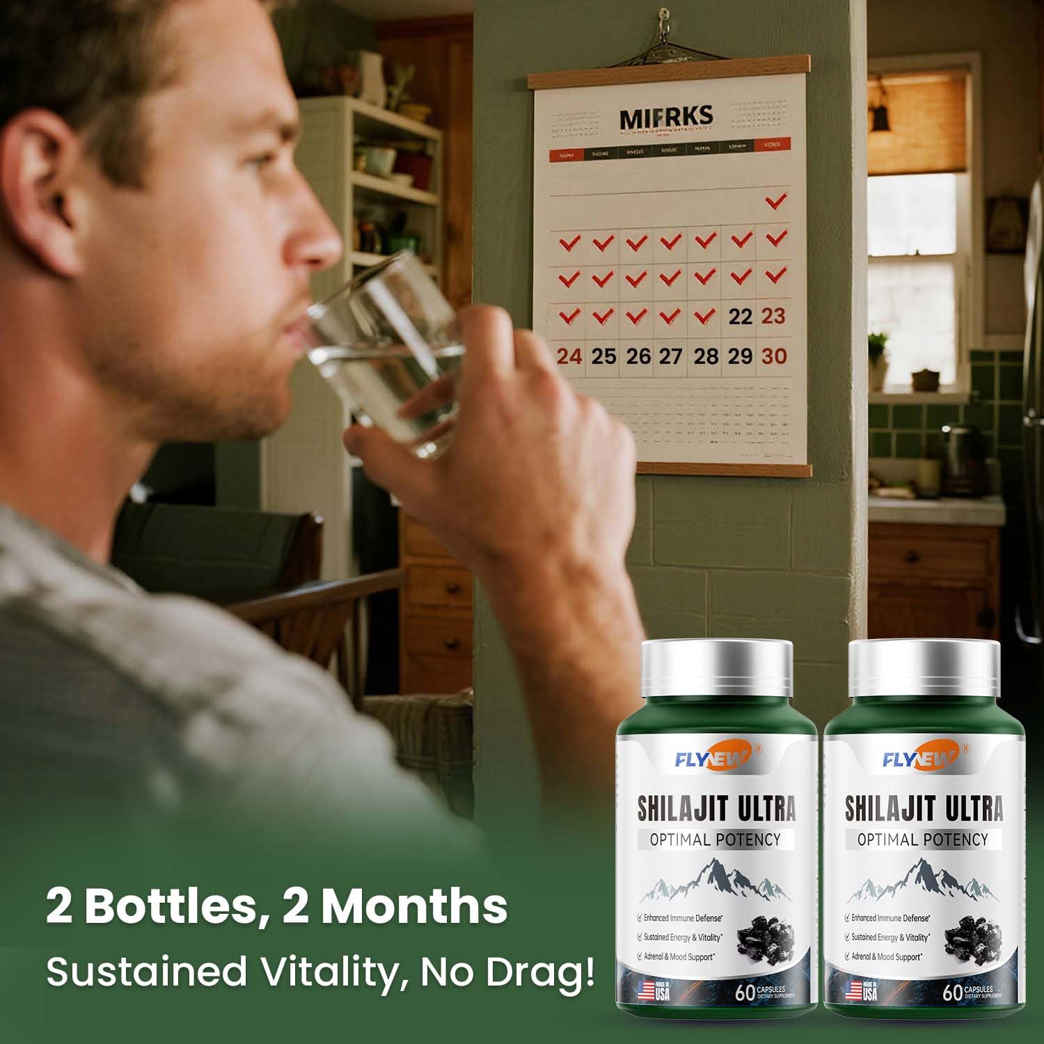 Shilajit for Men Women, Shilajit with Naturally Fulvic Acid & L-Arginine, Himalayan Shilajits for Extra Power, Stamina & Immune Support, Non-GMO, Made in USA, 2 Pack, 60 Capsules Per Bottle