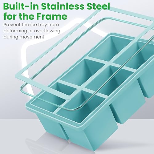Miniatura 10 de Bandeja para cubitos de hielo con tapa (juego de 3), molde cuadrado de silicona de 15 cubos de fácil liberación, sin derrames, apilable, ideal para
