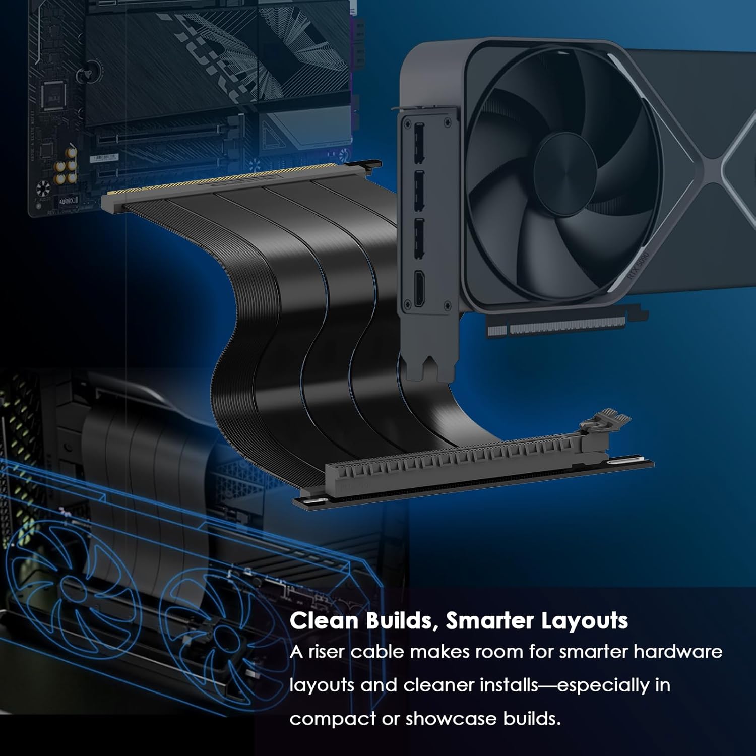 Ultra PCIe 5.0 Riser Cable x16 – 20cm Right Angle GPU Graphics Card Extension, 128GB/s Bi-Directional Speed, Flat Flexible, Compatible with RTX 50/40, RX 7000, M.2 Gen5 SSD, WRX90/WRX80