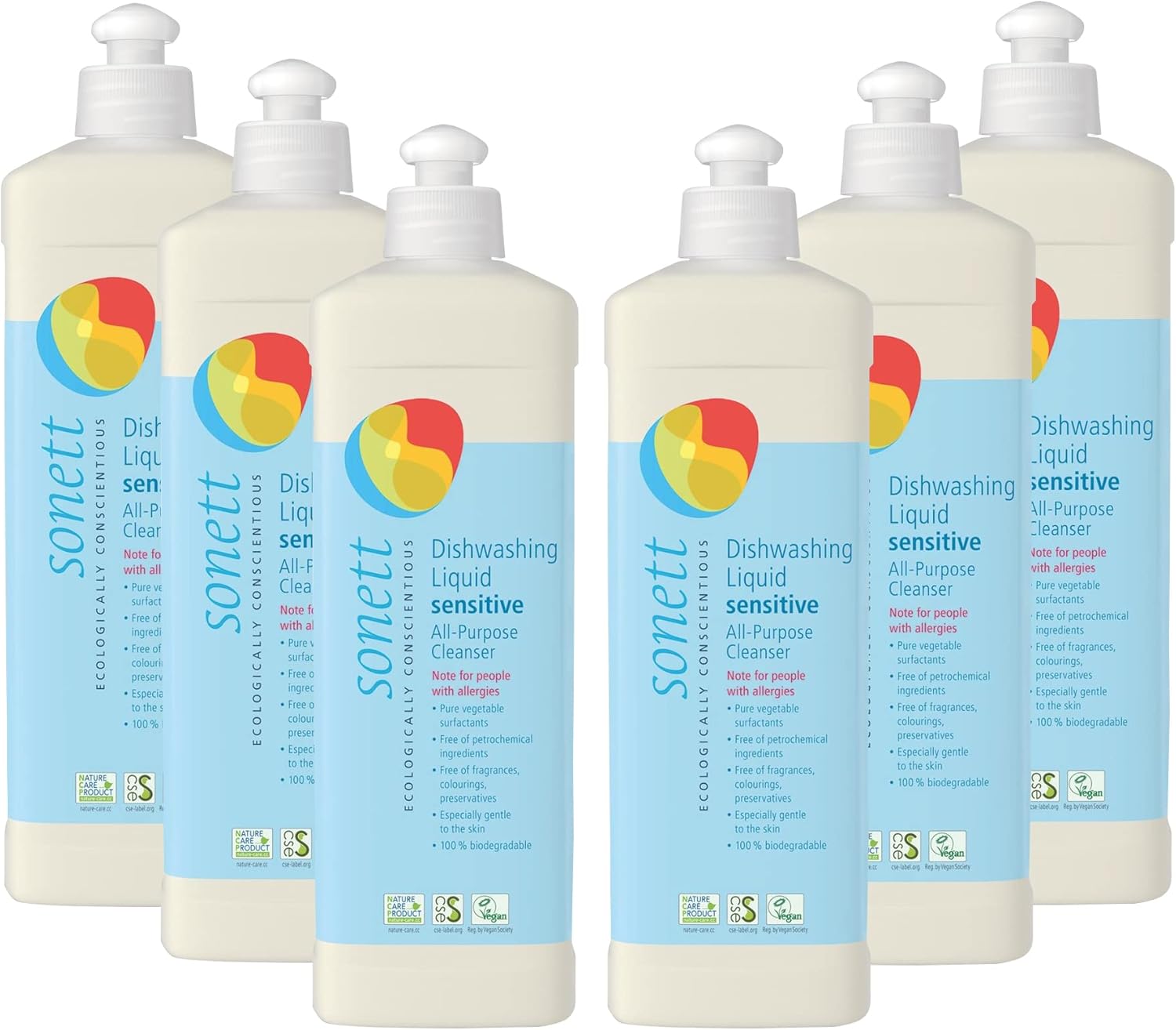 Sonett Organic Dishwashing Liquid, All Purpose Cleaner Sensitive Skin For People With Allergies 17 Fl.Oz (Pack of 6))