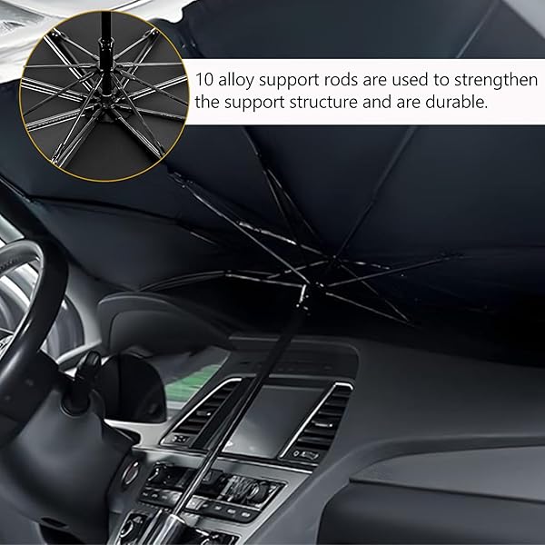 Car Windshield Sun Shade Umbrella, Front Windscreen Sunshade, 360° Rotation Foldable and Bendable Support Bar, Reflective UV Dust Protector, Keeps Vehicle Cooler, for Cars Trucks SUV - 5